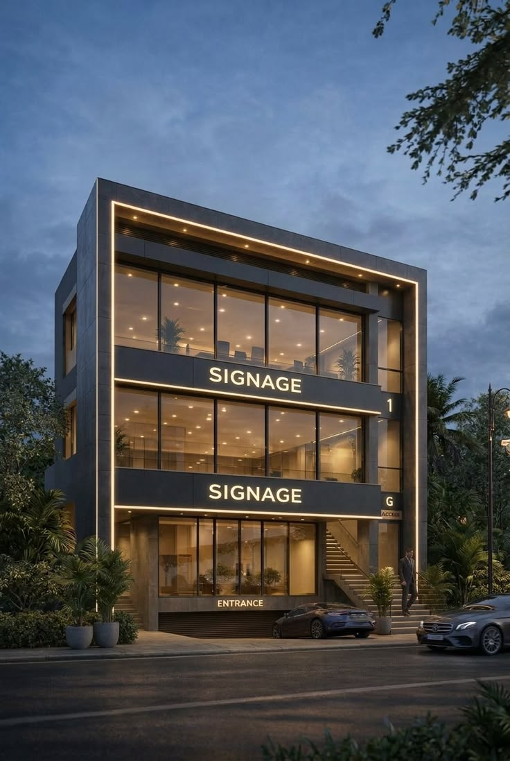 Premium evening view of a retail complex